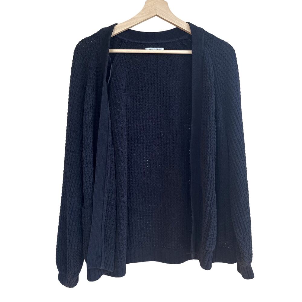 American Eagle black waffle knit lightweight cardigan sweater pockets women's M